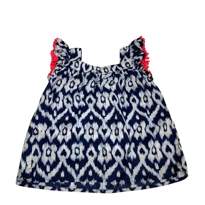 OshKosh B'Gosh Girls' Sleeveless Top - Size 6 Tassels Navy & White 100% Cotton