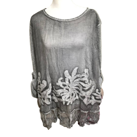 Belle France Grey Silk Knit Lace Embroidered Small – Boho, Romantic, Whimsical