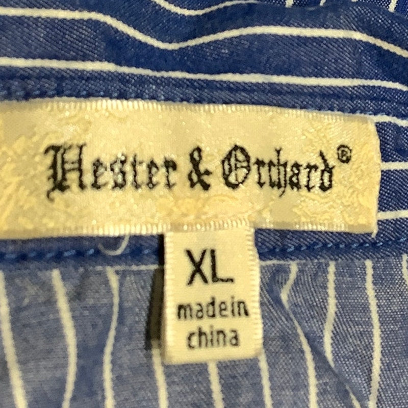 Hester and Orchard Blue and White Striped Button-Up Shirt XL Preppy, Casual