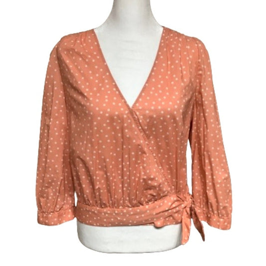 Madewell Peach Star Print Wrap Top Sz M Casual Boho 100% Cotton