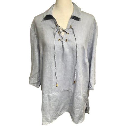 Ellen Tracy Baby Blue 100% Linen Tunic Oversized XL- Lagenlook, Boho, Minimalist