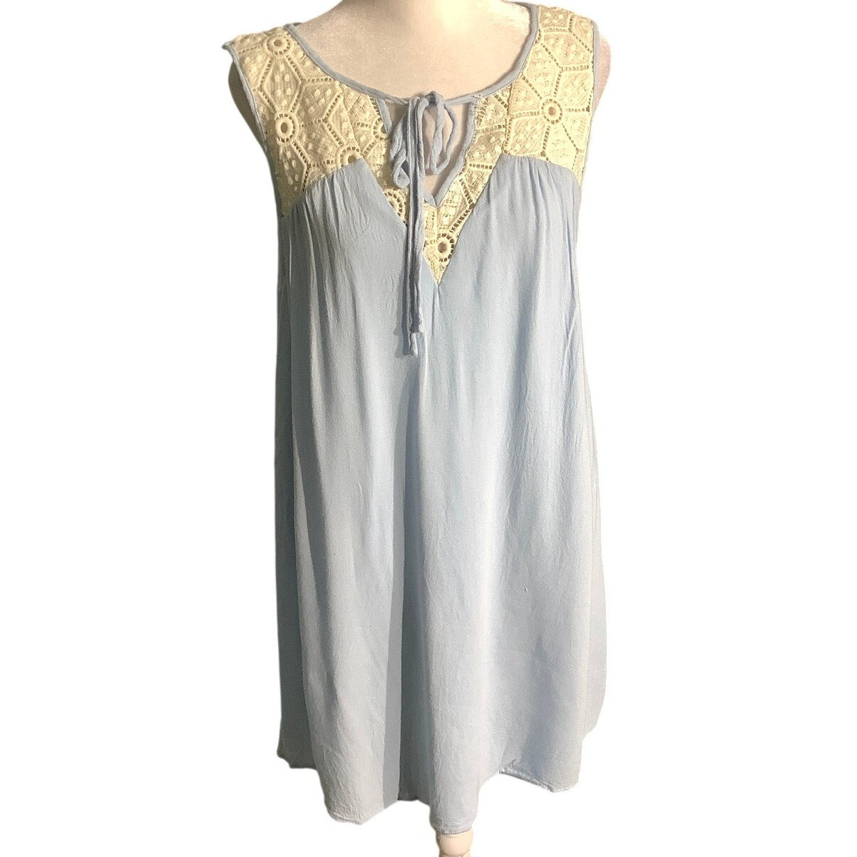 Entro Lace Trim Sleeveless Dress Women’s S Light Blue — Boho, Casual, Summer