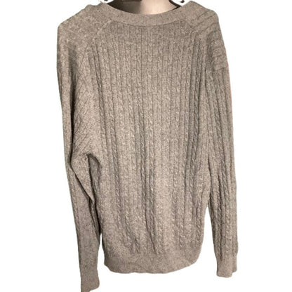 Kallspin Men’s Charcoal Gray Cardigan Large Tall –V-Neck, Cable Knit, Wool Blend