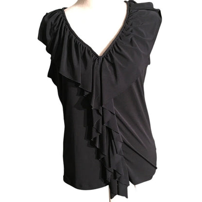 Ellen Tracy Ruffle V-Neck Top M - Feminine, Elegant, Coquette