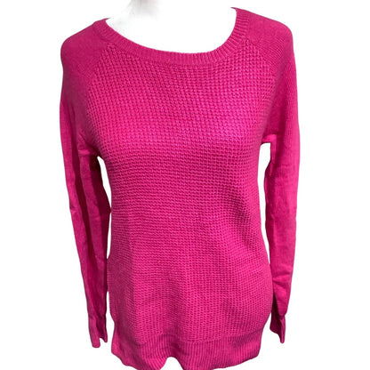 J.Crew Hot Pink Waffle Knit Sweater Size Medium - Preppy, Cozy, Casual