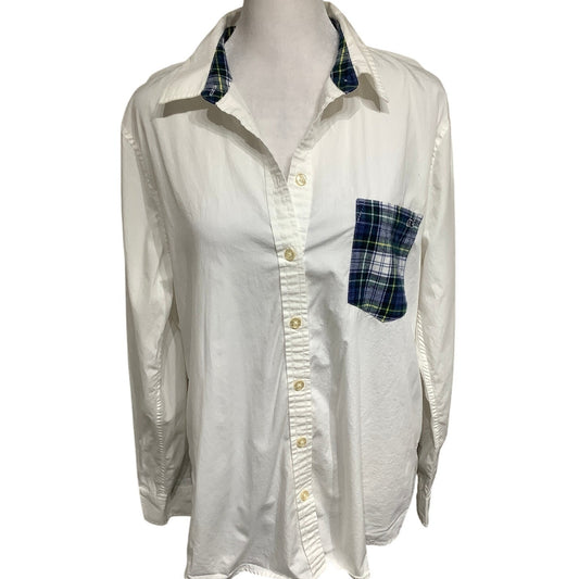 Vineyard Vines Women's White Plaid Accent Button-Up Shirt 14 Preppy, Classic