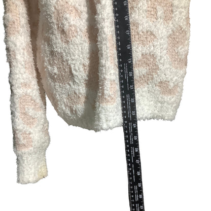 POL White Beige Cheetah Print Fuzzy Sweater Women S — Plush, Cozy, Soft