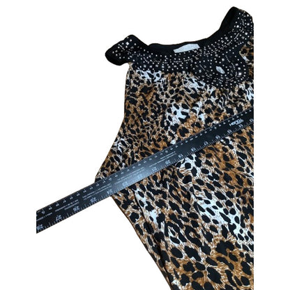 Carolyn Taylor Sleeveless Top 3X Leopard Print Embellished Boho Chic - Flaw