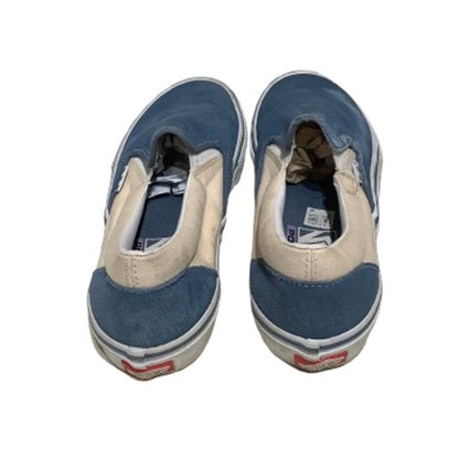 Vans Men's 7.5 Blue & Beige Slip-On Sneakers - Casual, Skate, Streetwear