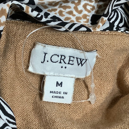 J. Crew Brown Sweater with Animal Print Scarf Accent M Classic, Versatile, Cozy