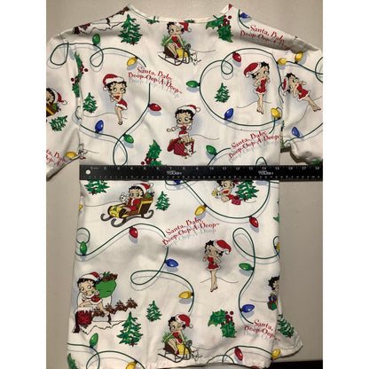 Betty Boop Christmas Scrub Top White Women’s Size XS — Holiday, Nursing, Cute