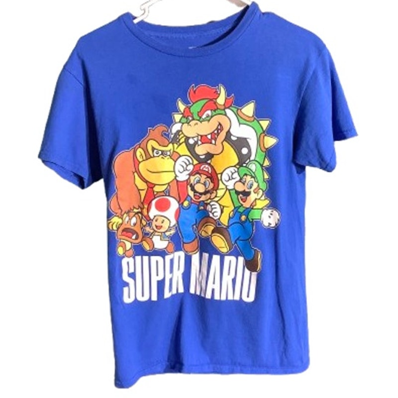 Super Mario Nintendo Graphic T-Shirt Blue Kids Small — Casual, Bowser, Gaming