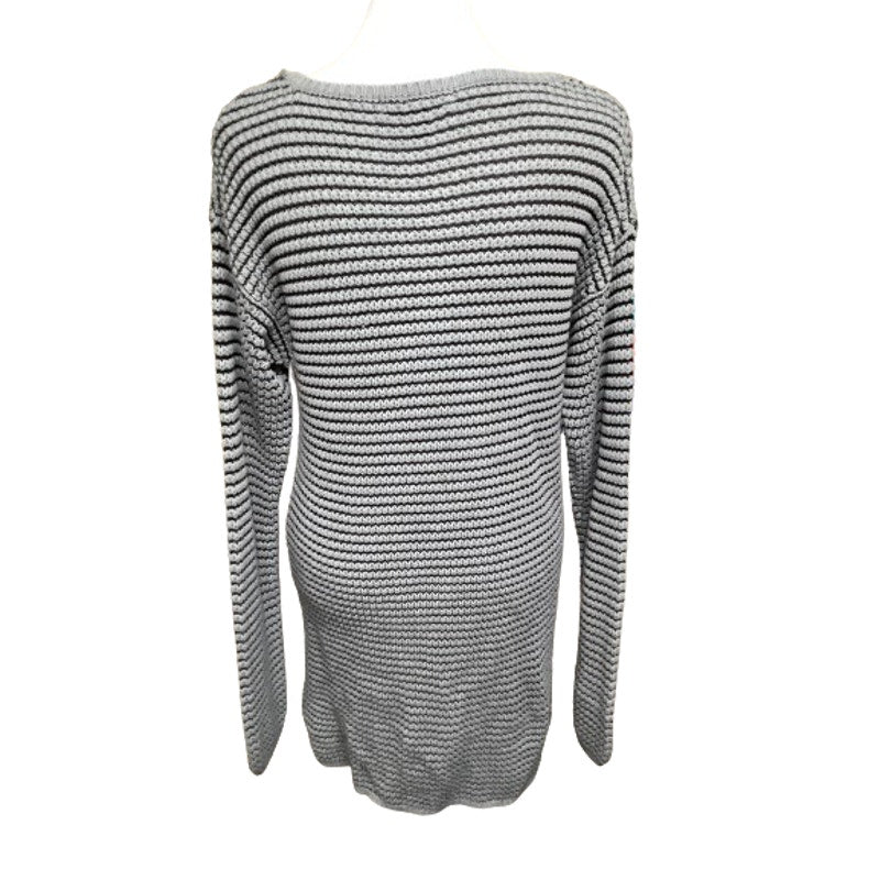 Ellos Grey and Black Striped Sweater Dress, Size 12S - Cozy, Casual, Minimalist