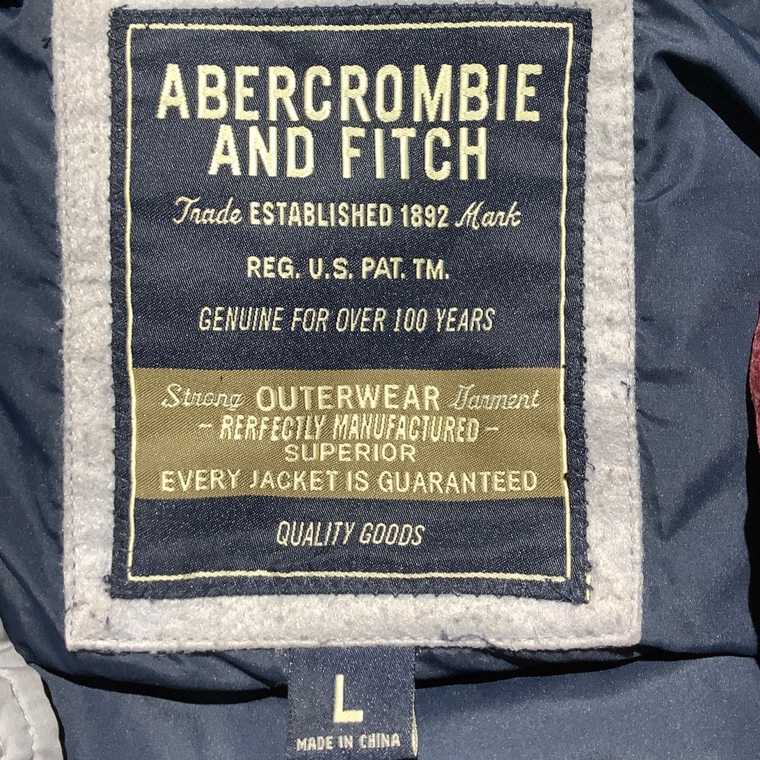 Abercrombie & Fitch Men’s Gray Puffer Jacket Large – Down Fill, Warm, Hooded