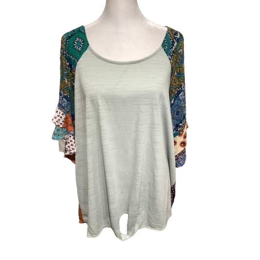 Check Brand Multicolor Patchwork Short Sleeve Top 1X Boho, Eclectic, Comfortable