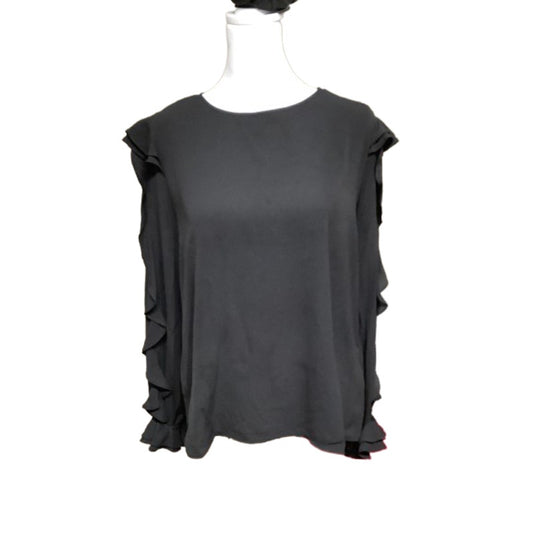 CeCe Black Ruffle Sleeve Long-Sleeve Blouse, Size M Elegant Feminine Chic