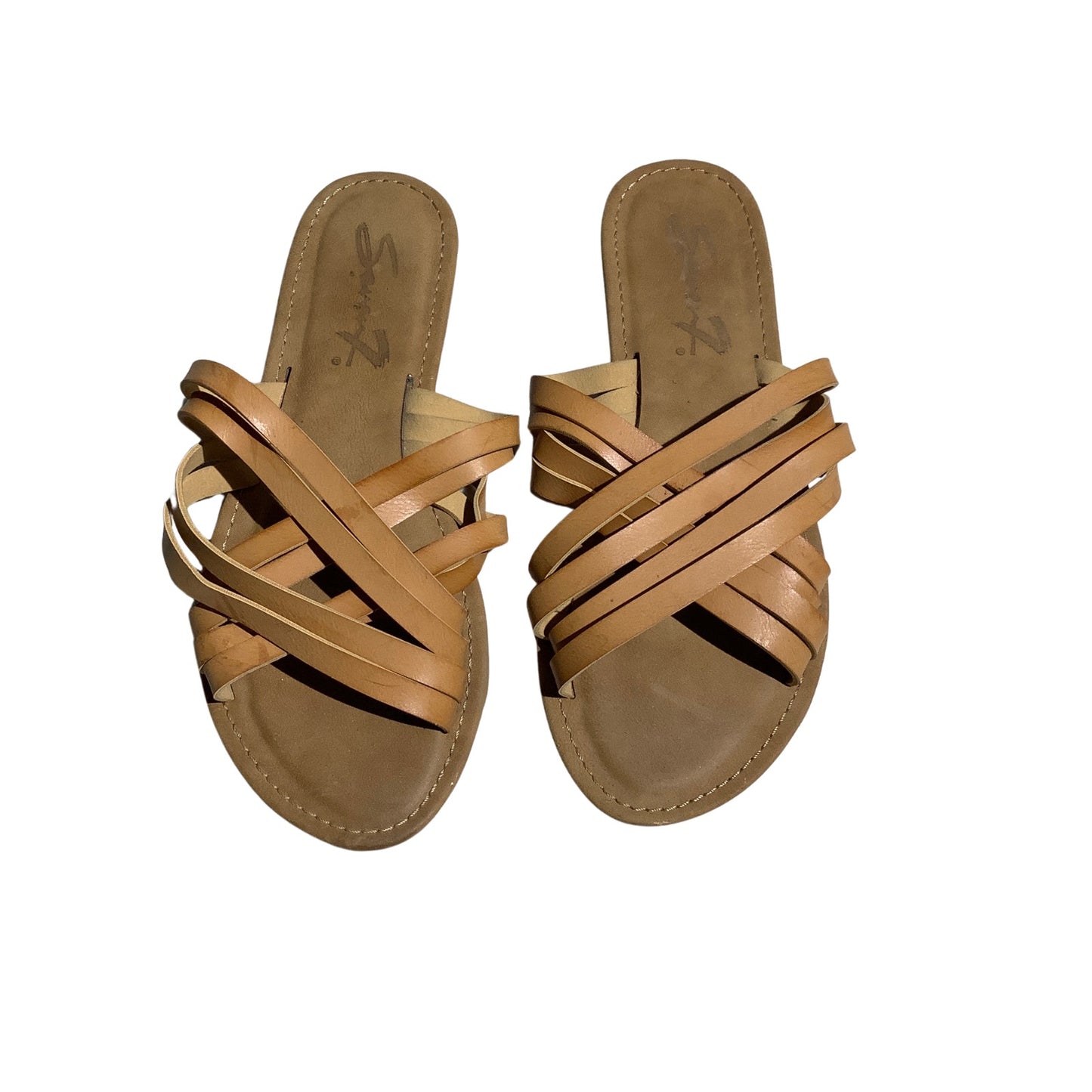 Seven7 Tan Leather Slide Sandals Women’s Size 7 — Strappy, Minimalist, Casual