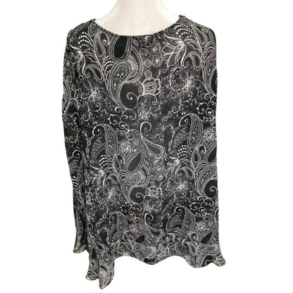 Maggie Barnes Black & White Floral Print Flowy Top 4X (30/32W) Feminine, Boho