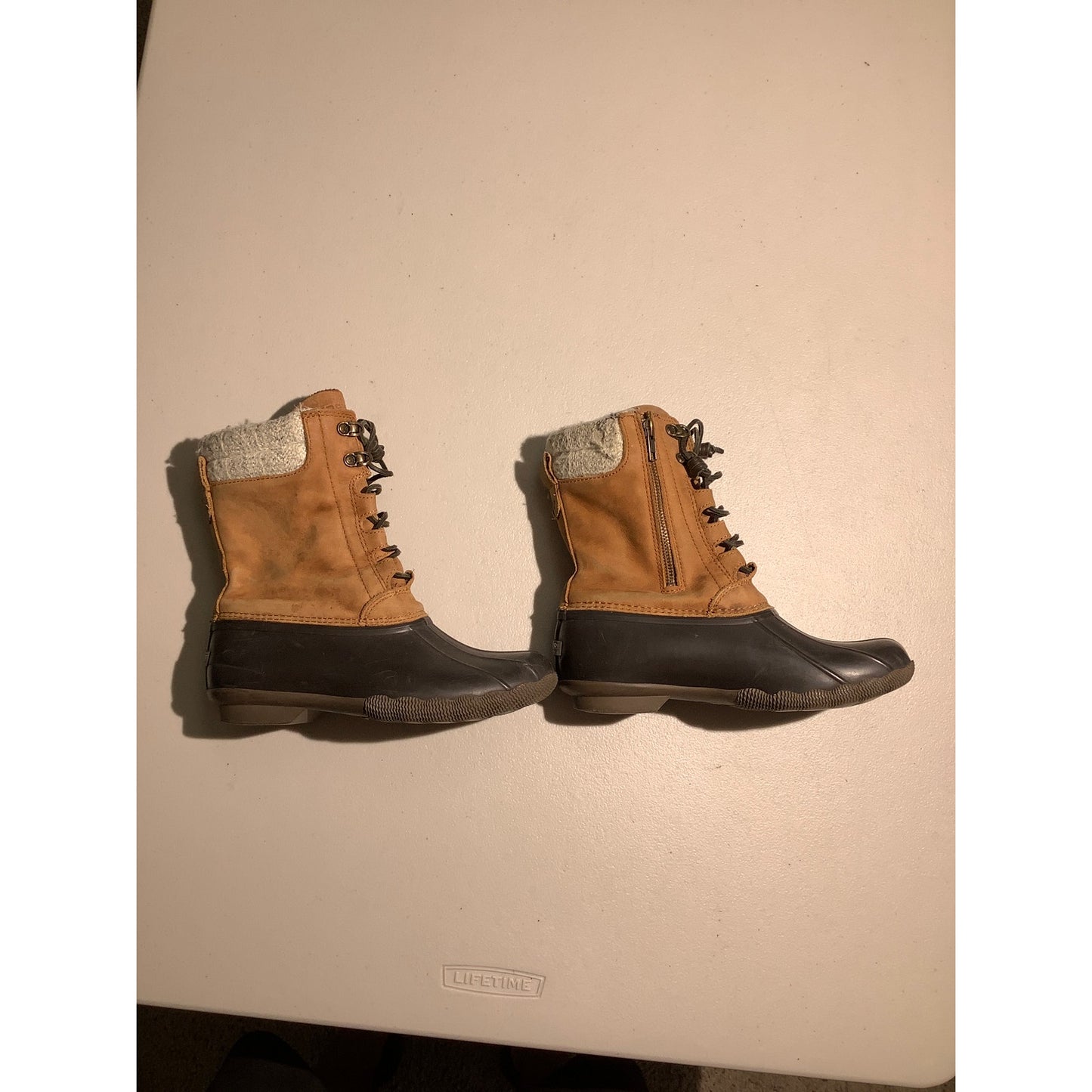 Sperry Saltwater Misty Duck Boots Tan Women’s 7M — Waterproof, Outdoor, Lace-Up