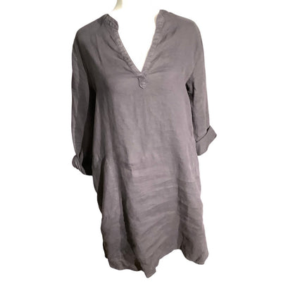 Tahari Black Linen Tunic Dress Women S — V-Neck, Lightweight, Minimalist
