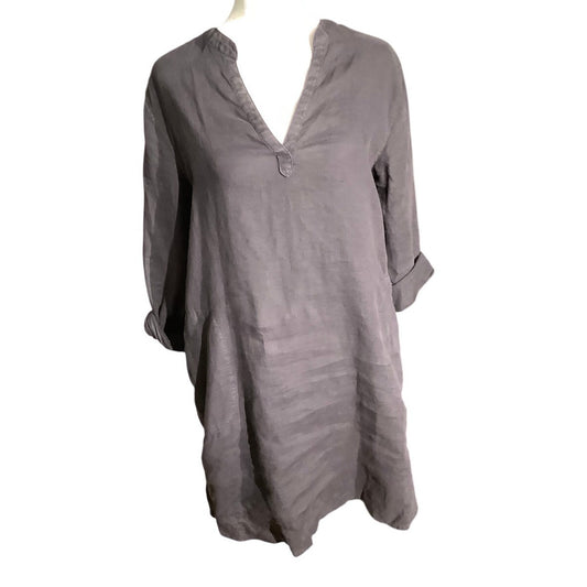 Tahari Black Linen Tunic Dress Women S — V-Neck, Lightweight, Minimalist