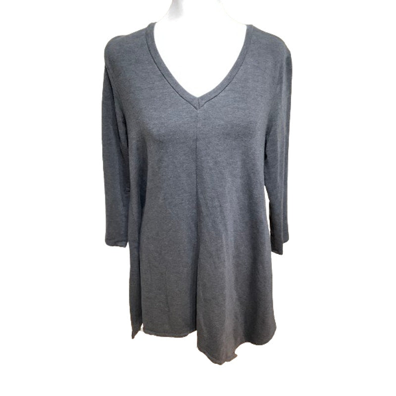 Garnet Hill Women's Grey Long Sleeve V-Neck Top, S - Minimalist, Cozy, Casual