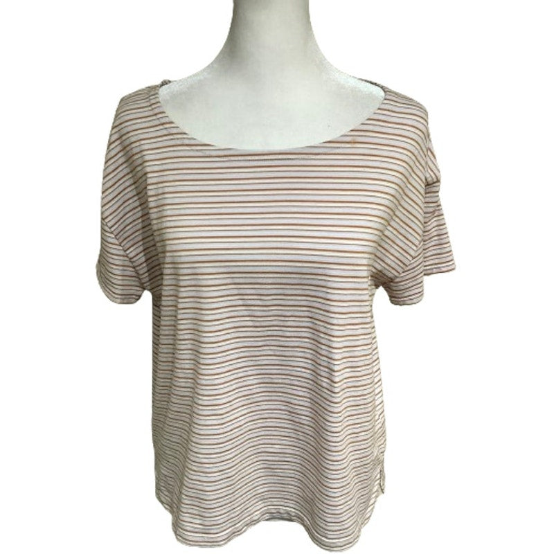 Madewell White/Orange Striped Short Sleeve Top Size M Casual, Preppy, Versatile