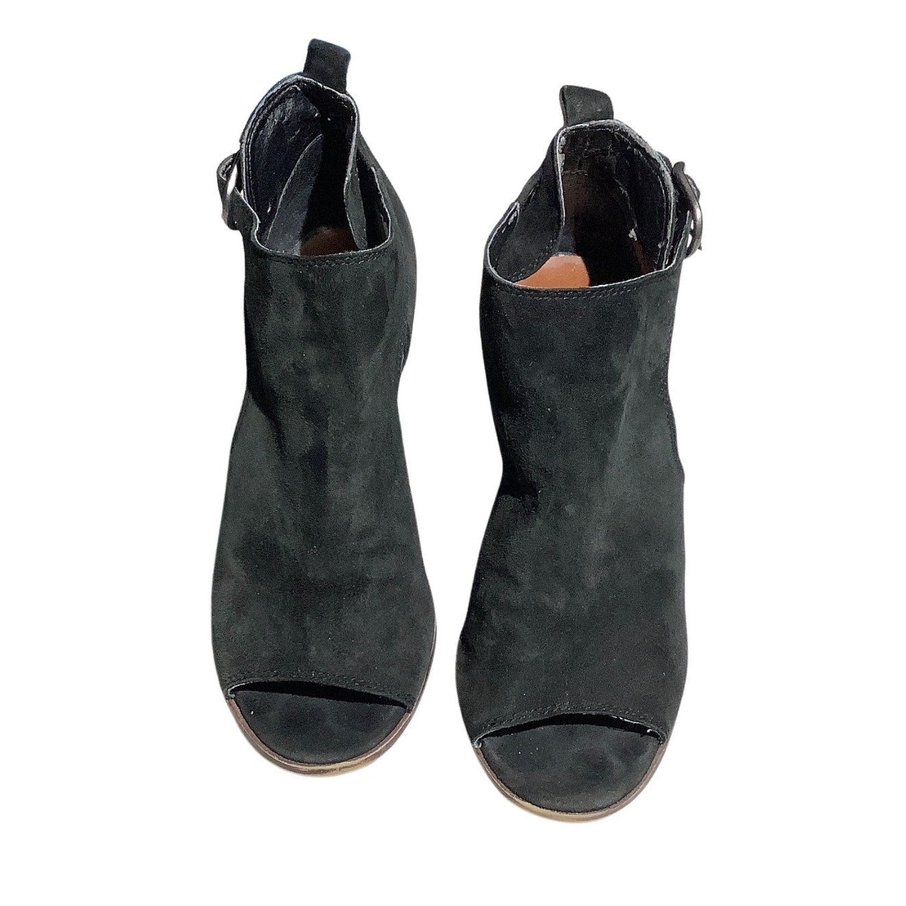 Lucky Brand Oona Suede Peep Toe Booties Women’s Size 7.5M — Black, Heeled, Ankle