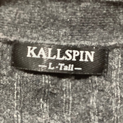 Kallspin Men’s Charcoal Gray Cardigan Large Tall –V-Neck, Cable Knit, Wool Blend