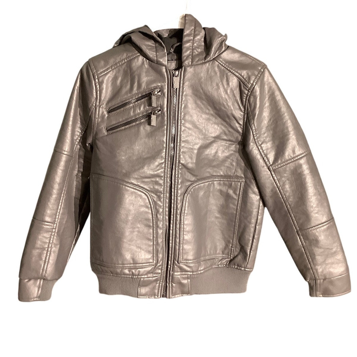 Urban Republic Gray Faux Leather Jacket Boys’ L 14–16 — Moto, Y2K, Streetwear