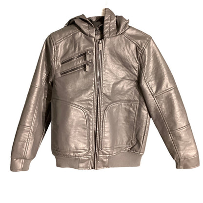 Urban Republic Gray Faux Leather Jacket Boys’ L 14–16 — Moto, Y2K, Streetwear