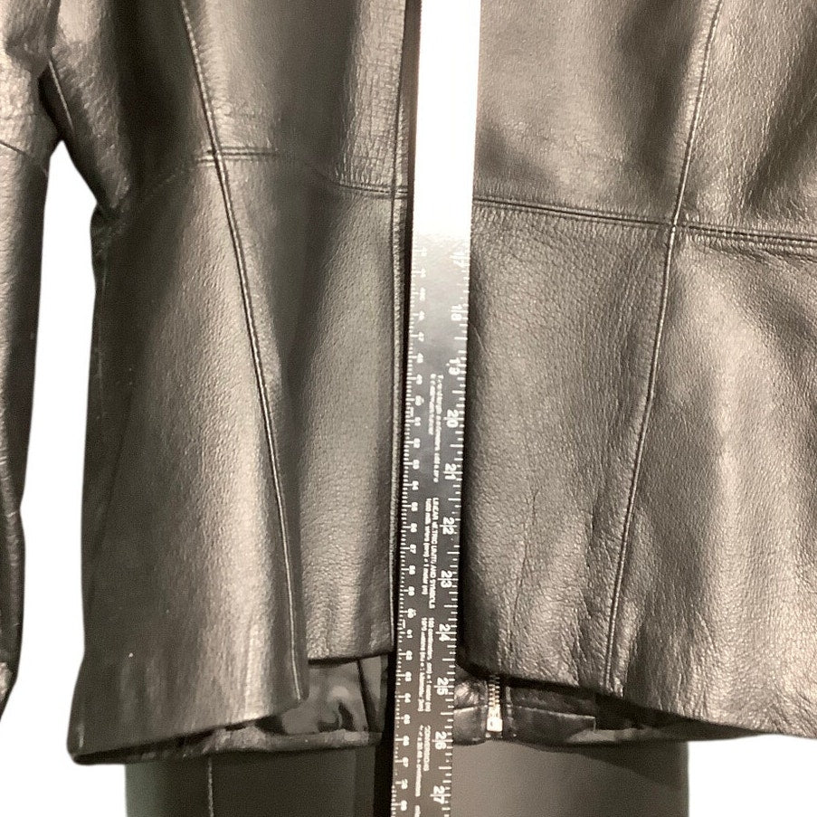 Worthington Women's M Black 100% Leather Full Zip Jacket Classic Collar
