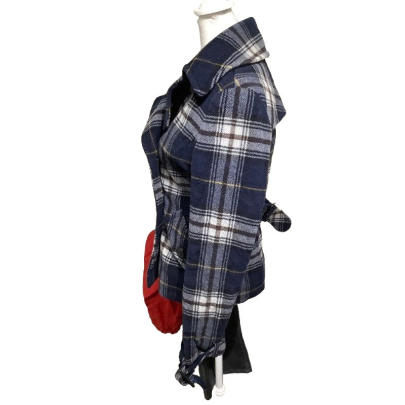 E-Land Blue Plaid Short Peacoat - Preppy, Classic, Timeless