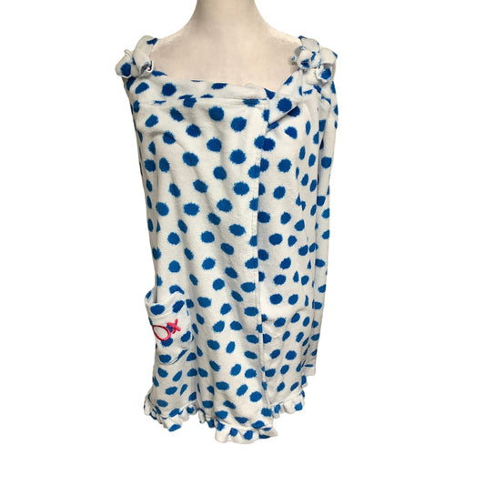 Betsey Johnson Blue & White Polka Dot Towel Wrap XS Cozy, Fun, Spa Day Essential