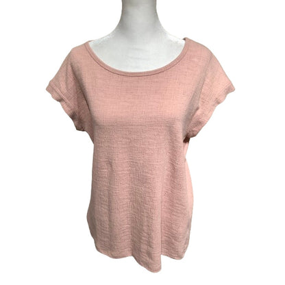 Rose + Olive Peach Short Sleeve Top, Size M - Minimalist, Casual, Versatile