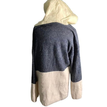 POL Ivory & Blue Colorblock Hoodie Women’s Size S/M — Cozy, Casual, Oversized