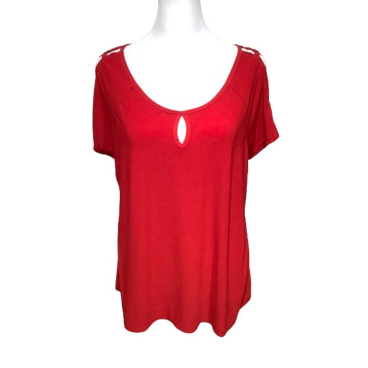 Diana Belle Red Short Sleeve Top - Sz L (Casual, Chic)