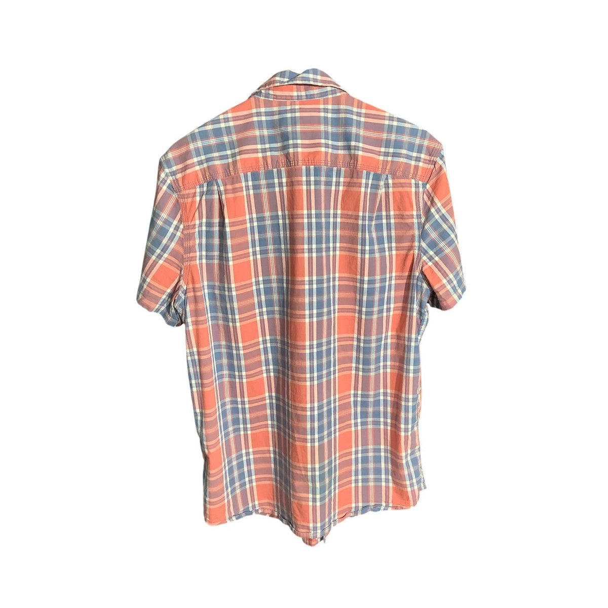 Lucky Brand Men's M Coral Blue Plaid Short Sleeve Button Down Shirt