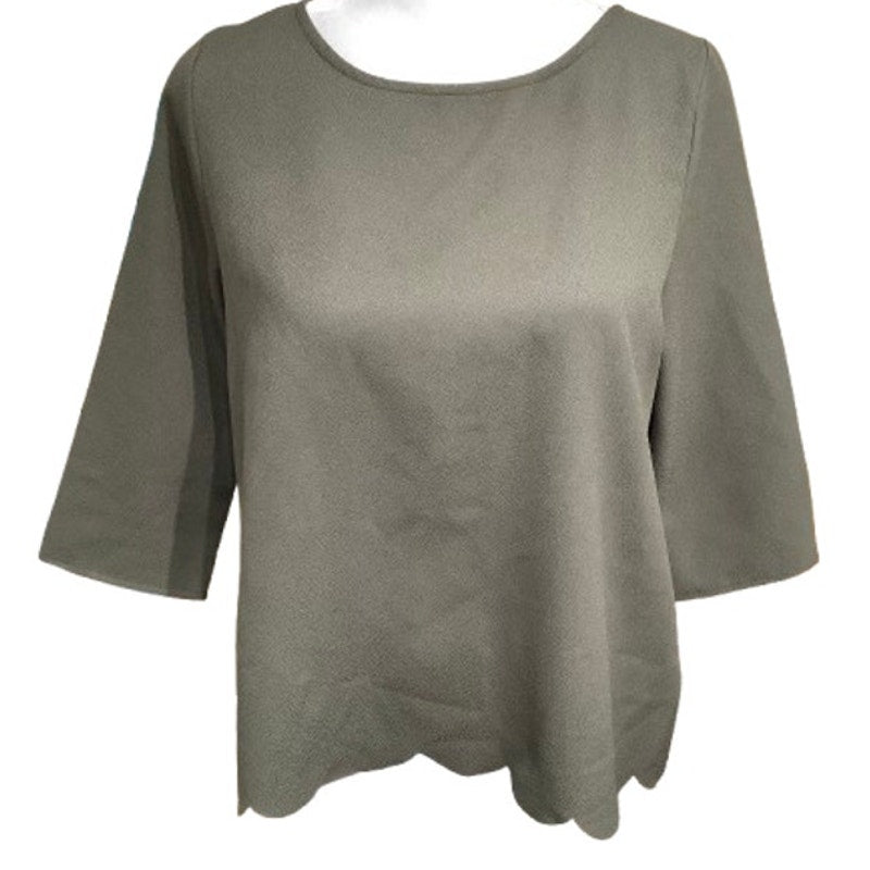 Everly Anthropologie Hunter Green Scalloped Top S- Minimalist, Elegant, Casual