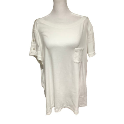 Talbots White Stretch Weekend Tee - Sz 2X, Casual, Comfortable, Button Detail