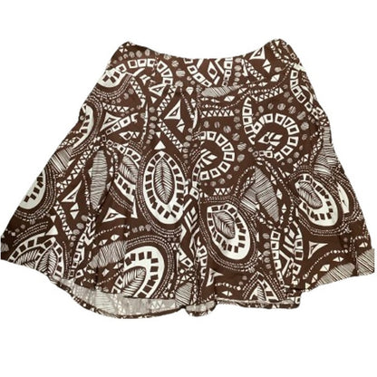 Ashley Stewart Brown White Geometric Print Skirt 16W Tribal Paisley Office