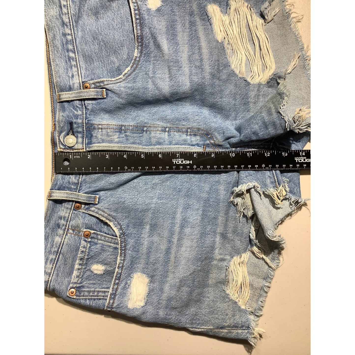 Levi’s 501 Distressed Denim Shorts Women’s 32W — High Rise, Button Fly, Cutoff