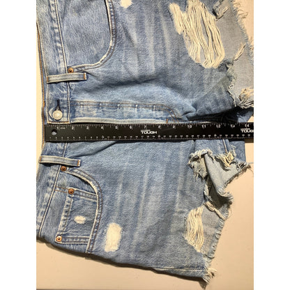 Levi’s 501 Distressed Denim Shorts Women’s 32W — High Rise, Button Fly, Cutoff