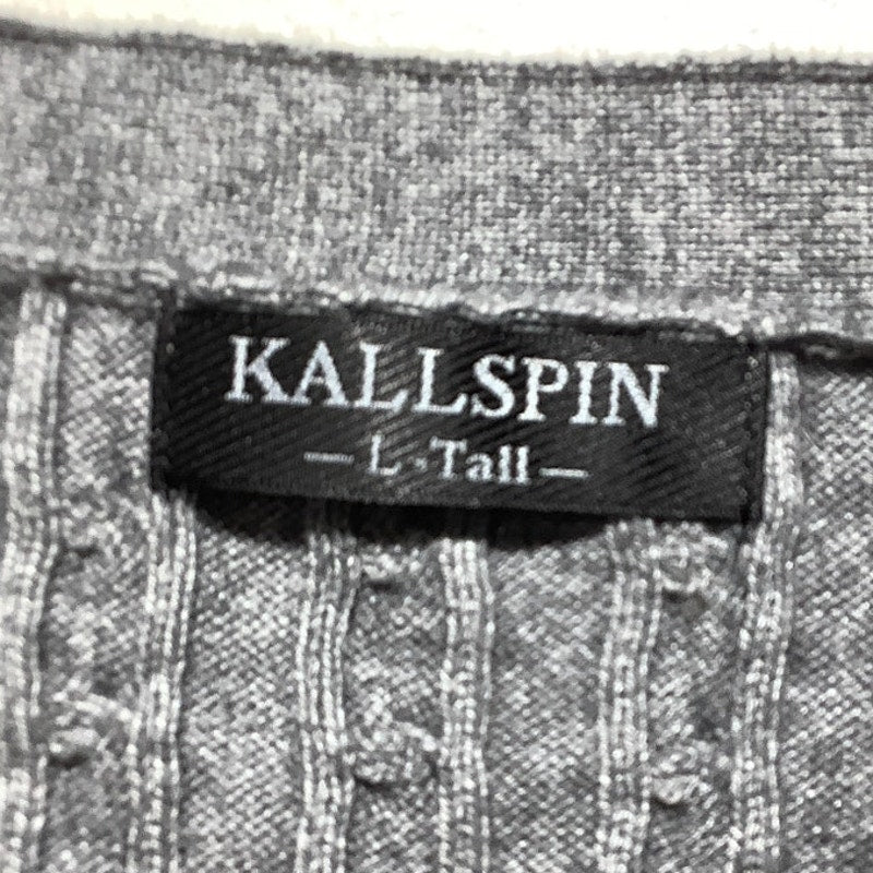 Kallspin Men’s Gray Cardigan Large Tall –V-Neck, Cable Knit, Cashmere Wool Blend