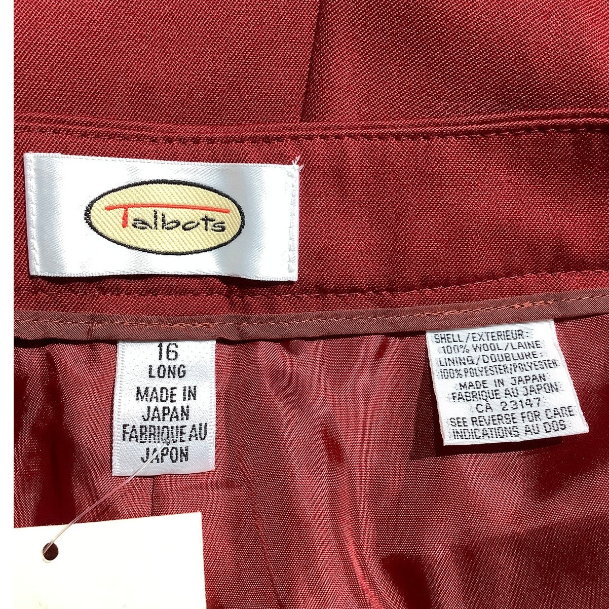 Talbots Red Wool Dress Slacks Women 16 Long NWT— Classic, Tailored, Professional