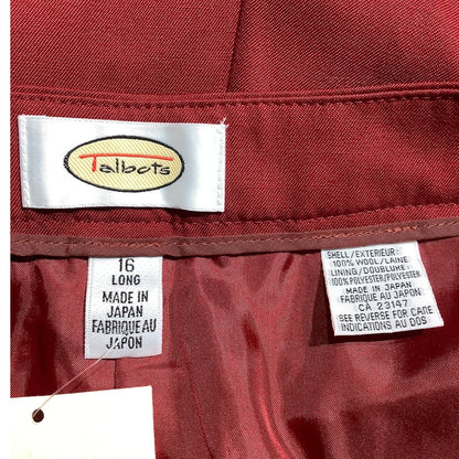 Talbots Red Wool Dress Slacks Women 16 Long NWT— Classic, Tailored, Professional
