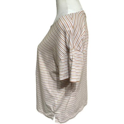 Madewell White/Orange Striped Short Sleeve Top Size M Casual, Preppy, Versatile