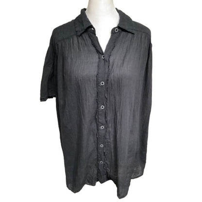 We the Free Black Lagenlook Oversized Button-Up Shirt S Boho, Casual, Minimalist