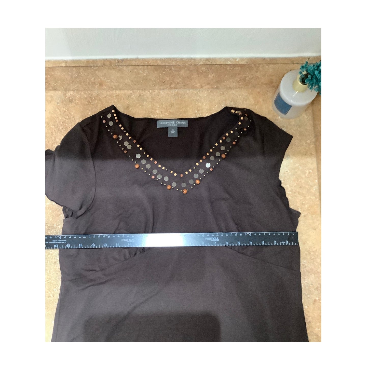 Josephine Chaus Brown Short Sleeve Top 1X, Versatile, Classic, Office Siren