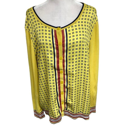 Talbots 1X Yellow Sweater with Diamond Design – Preppy, Chic, Cozy